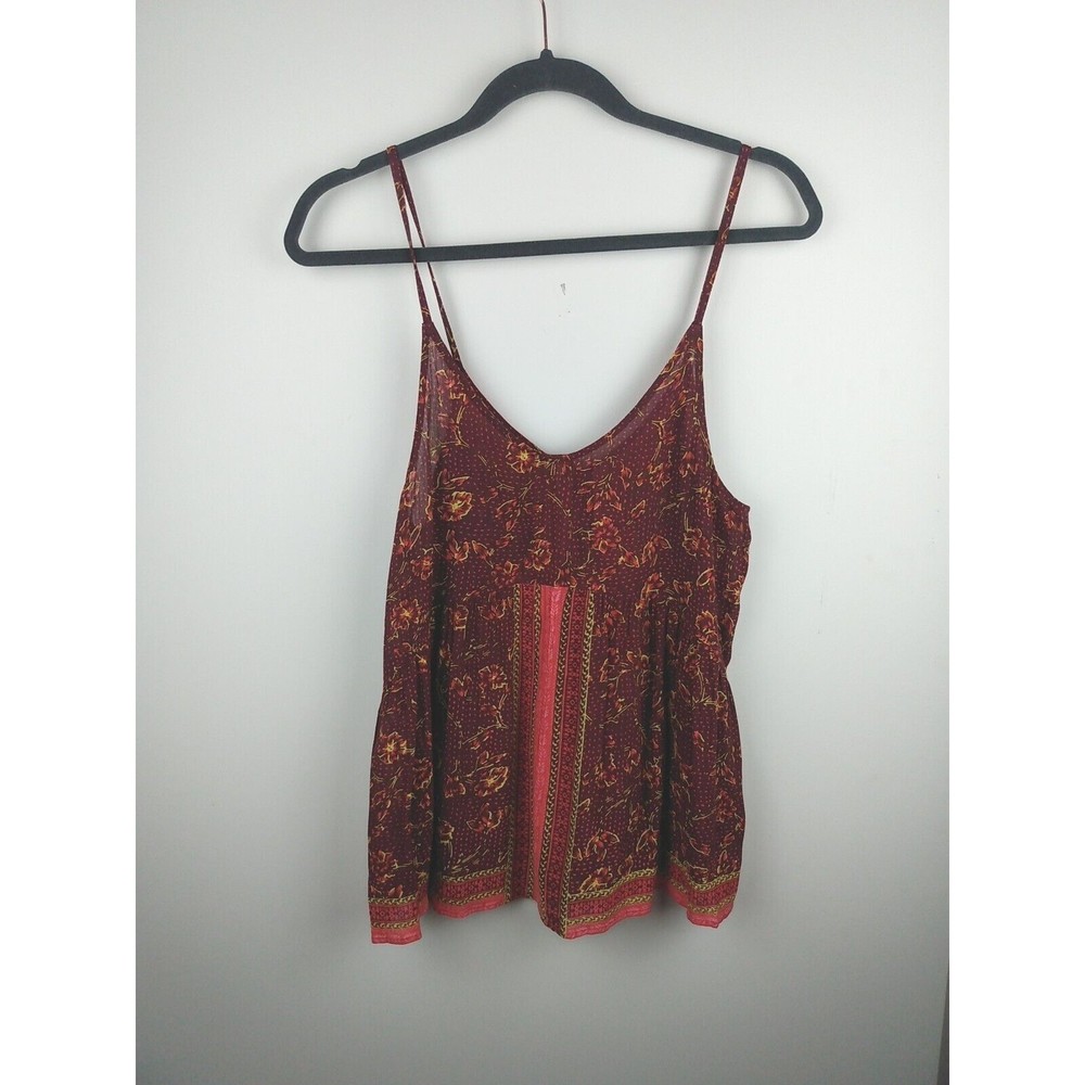 Free People Blouse Flowy Floral Strappy Tank Top Boho Burgundy Viscose Womens SP - Picture 3 of 7